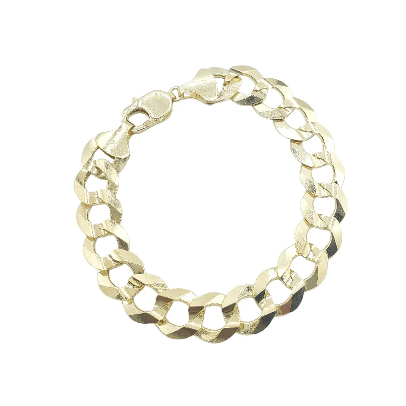 Custom silver bracelets for women-10K Yellow Gold- Solid Curb Cuban Bracelet