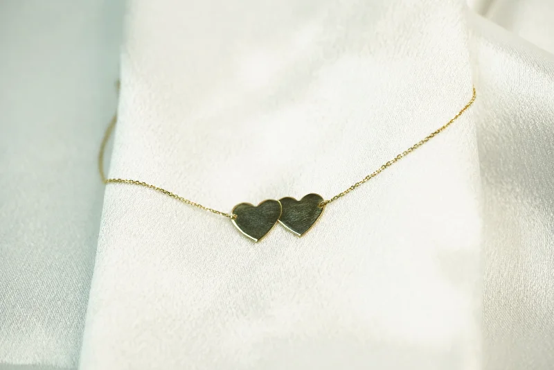 Minimalist bracelets for women-14k Two Hearts Bracelet