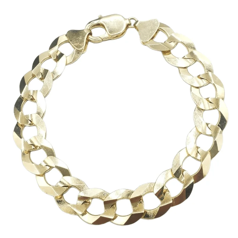 Simple silver bracelets for men-14K Yellow Gold - Solid Curb Cuban Bracelet