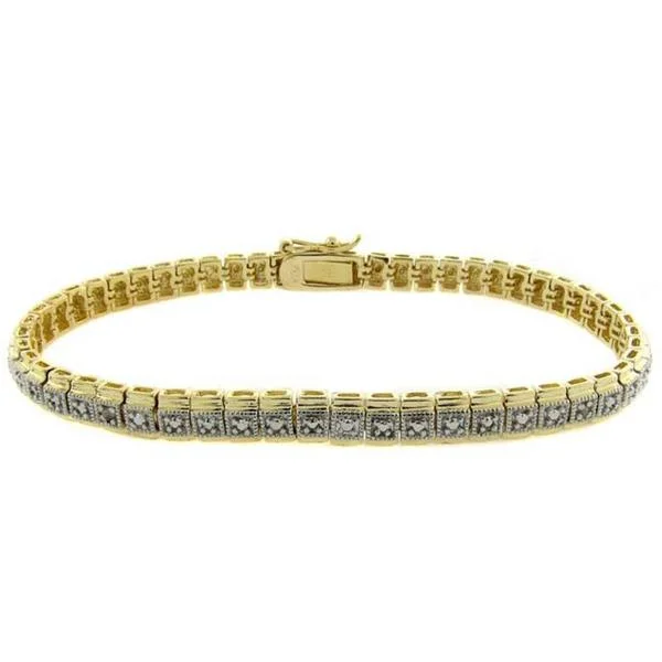 Custom silver bracelets for gifts-18k Gold over Sterling Silver Diamond Accent Line Bracelet