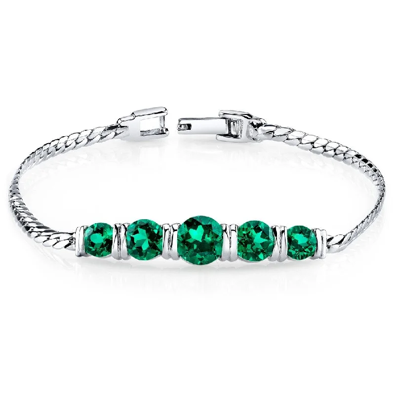 Custom birthstone bracelets for her-3.5 ct Emerald Tennis Bracelet in Sterling Silver