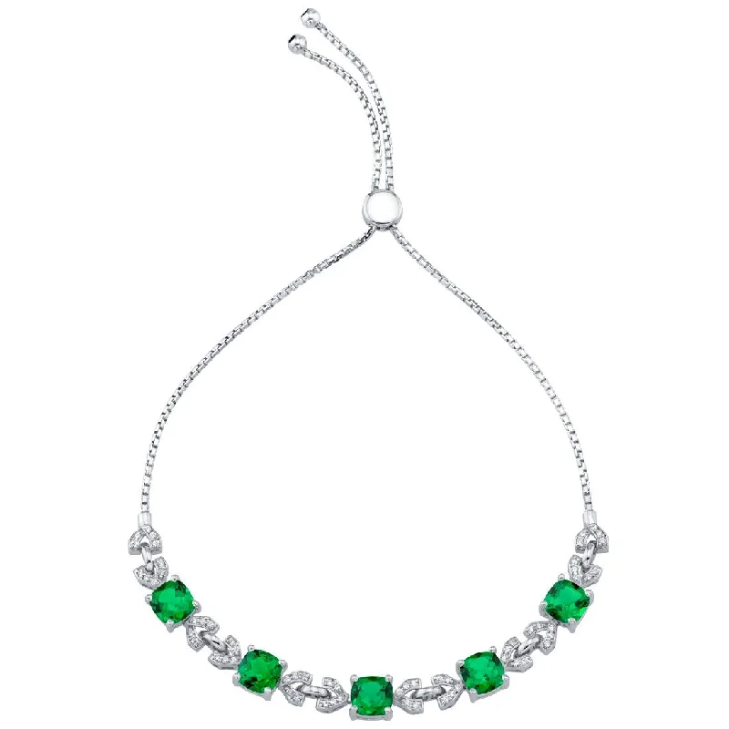 Adjustable friendship bracelets for girls-4 ct Emerald Adjustable Bracelet in Sterling Silver