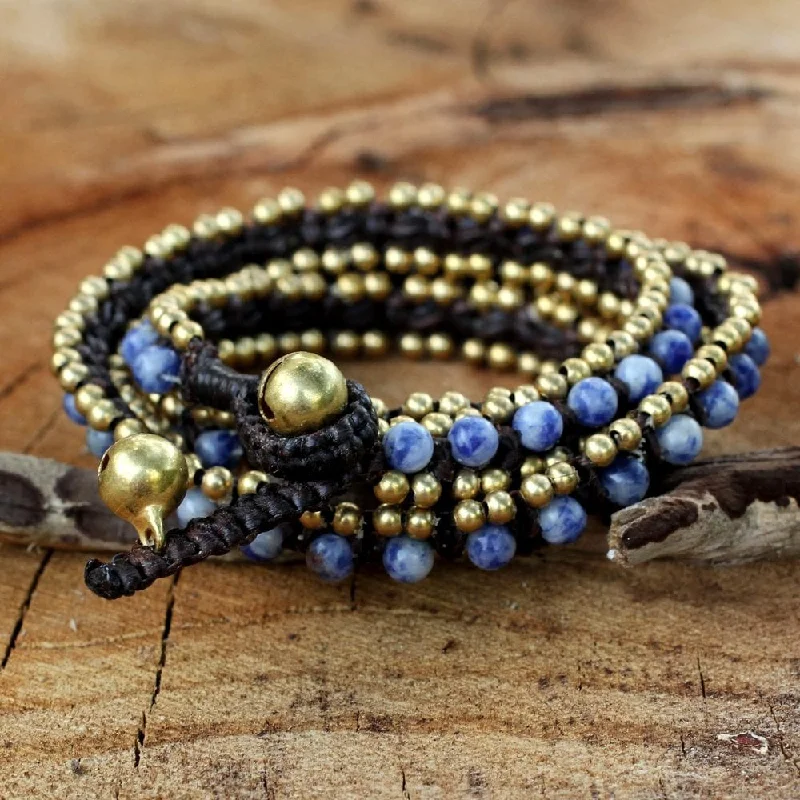 Adjustable beaded bracelets for women-Brass Happiness Sodalite Bracelet (Thailand)