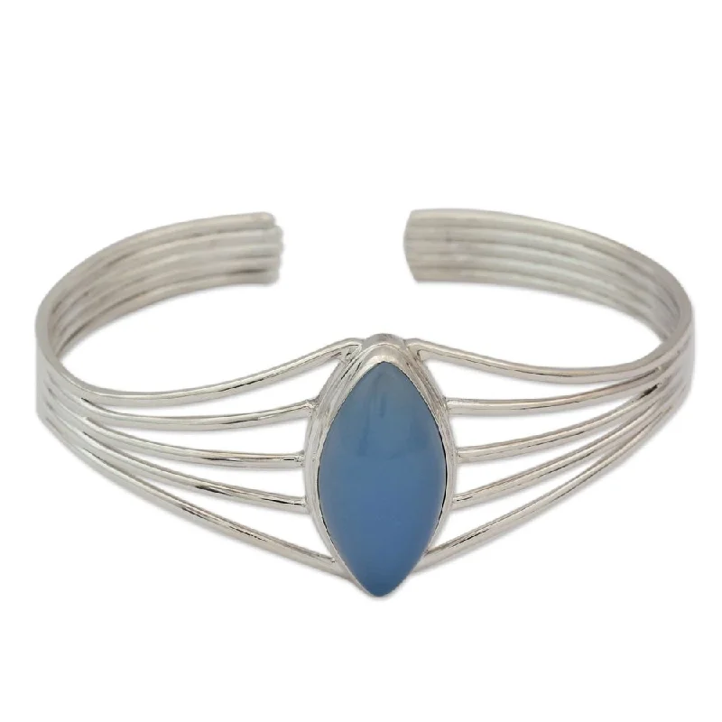 Adjustable friendship bracelets for girls-Chalcedony Cuff Bracelet, 'Clear Sky' (India) - 7'6" x 9'6"