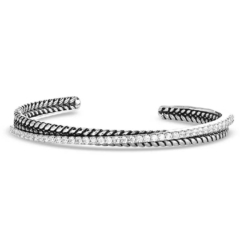 Luxury charm bracelets with diamonds-Montana Silversmiths Crystal Crossover Cuff Bracelet