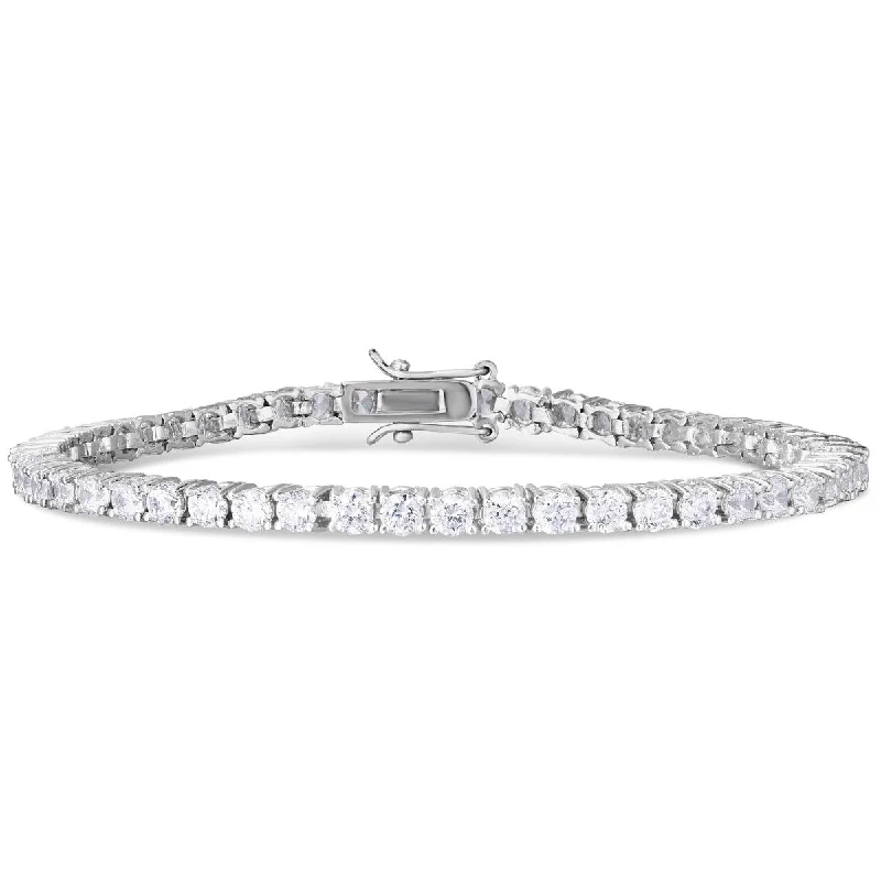 Women’s gold bracelets with charms-Cubic Zirconia Tennis Style Silver Plated Bracelet