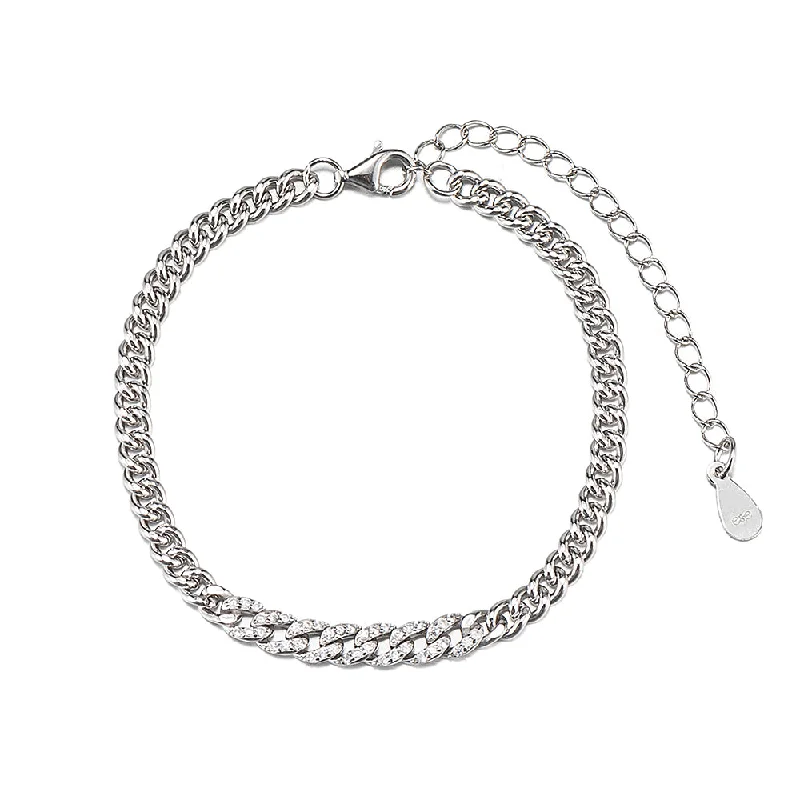 Men’s stainless steel bracelets-Curb Chain Bracelet CZ