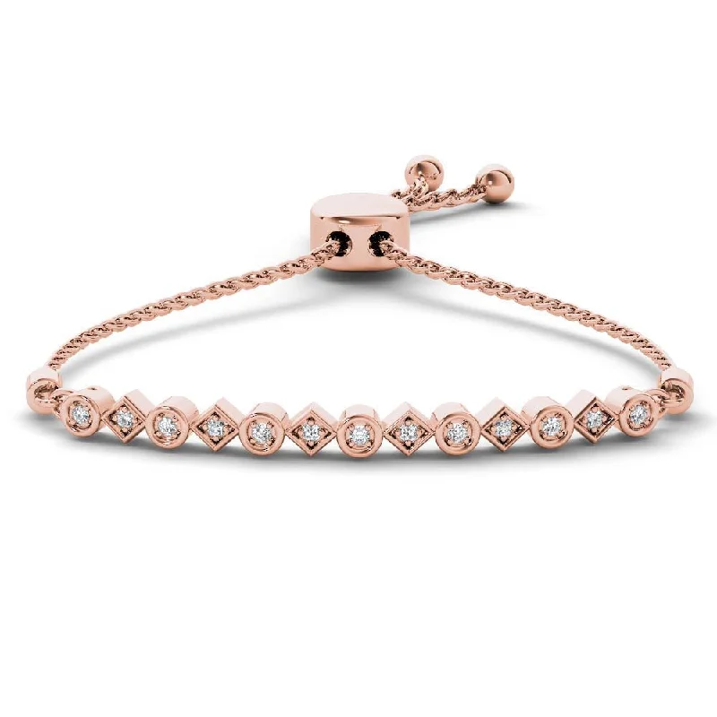 Adjustable leather bracelets for men-De Couer 10k Rose Gold 1/8ct TDW Diamond Bolo Bracelet