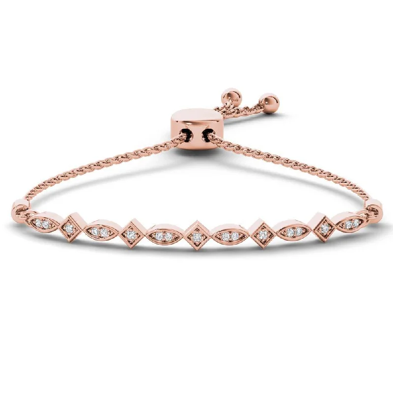 Adjustable beaded bracelets for women-De Couer 10k Rose Gold 1/8ct TDW Diamond Bolo Bracelet