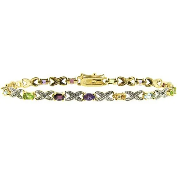 Birthstone bracelets for women-Dolce Giavonna 18k Gold over Silver Multi-gemstone and Diamond Accent Bracelet