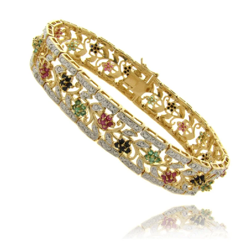 Personalized bracelets for couples-Dolce Giavonna 18k Gold over Silver Multi-gemstone and Diamond Accent Bracelet