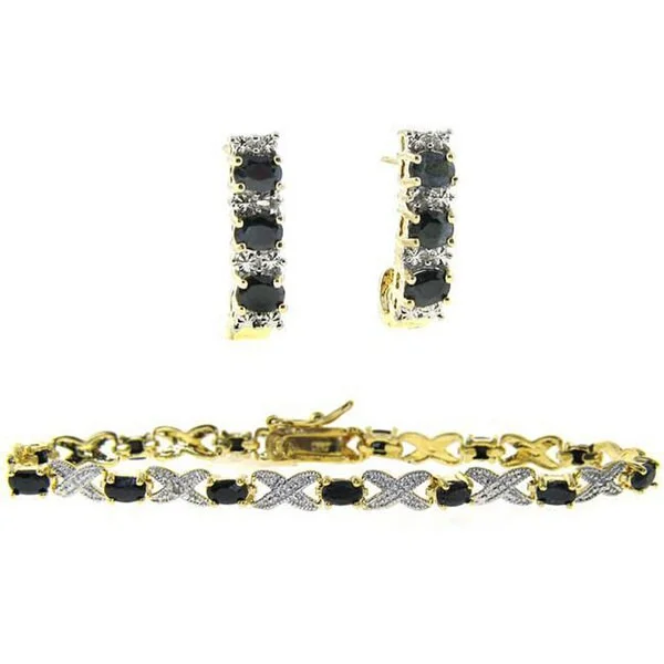 Adjustable friendship bracelets for girls-Dolce Giavonna 18k Gold over Sterling Silver Sapphire and Diamond Jewelry Set