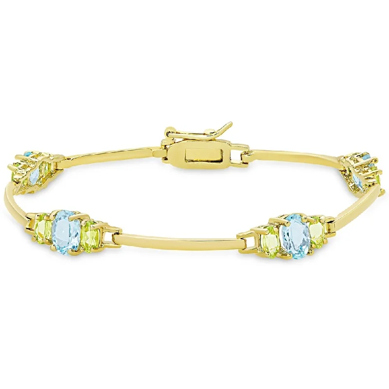 Silver cuff bangles for women-Dolce Giavonna Gold over Silver Blue Topaz and Peridot Bracelet