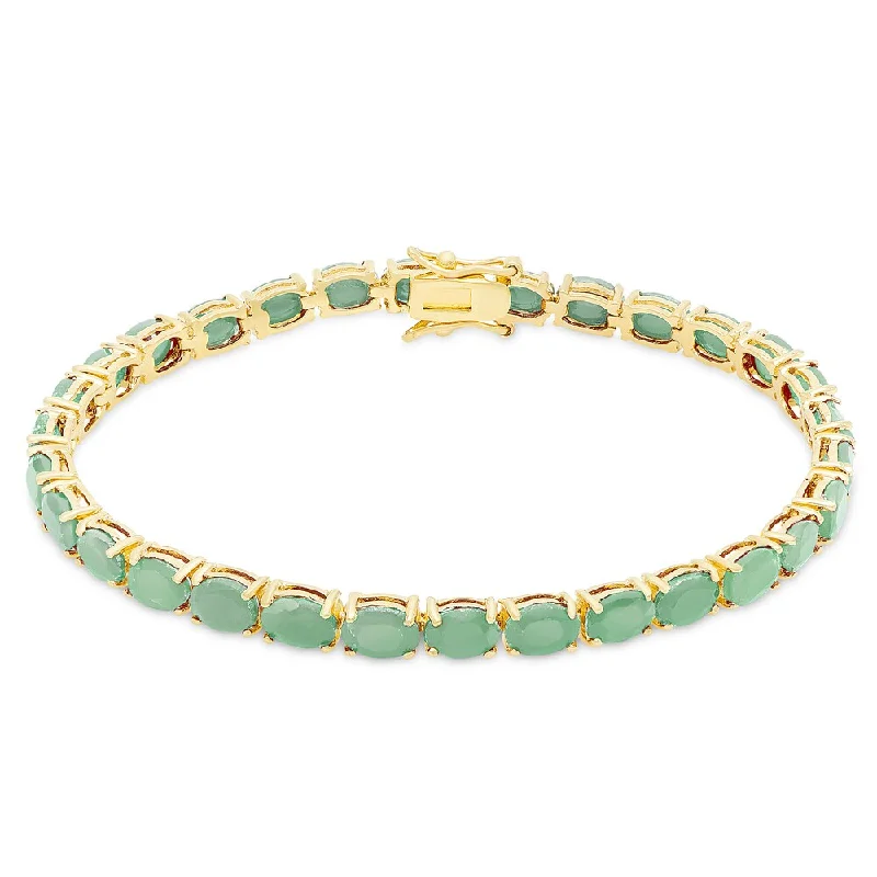 Leather cuff bracelets for women-Dolce Giavonna Gold Over Sterling Silver Emerald Tennis Bracelet