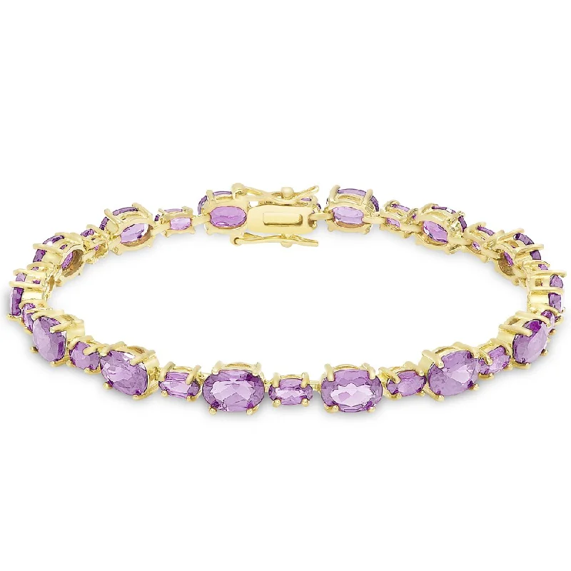 Gold bracelet sets for women-Dolce Giavonna Gold over Sterling Silver Gemstone Oval Link Bracelet