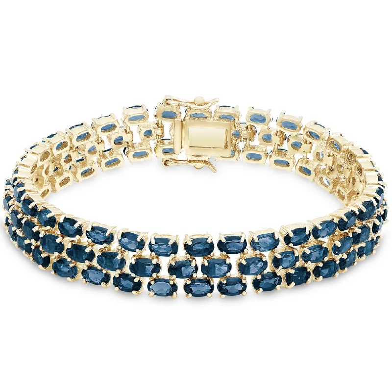 Trendy beaded bracelets for women-Dolce Giavonna Gold Over Sterling Silver London Blue Topaz 3-row Bracelet