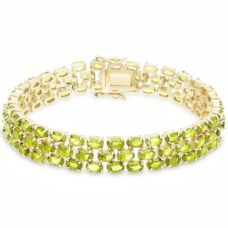 Custom gemstone bracelets for women-Dolce Giavonna Gold Over Sterling Silver Peridot Three Strand Bracelet