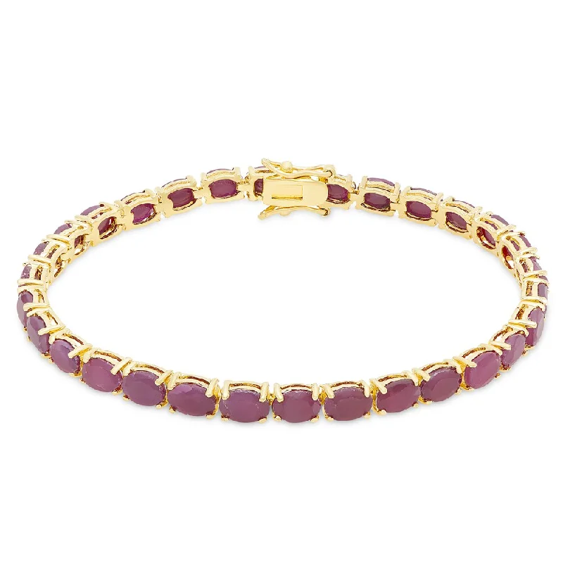 Trendy stacking bracelets for girls-Dolce Giavonna Gold Over Sterling Silver Ruby Tennis Bracelet