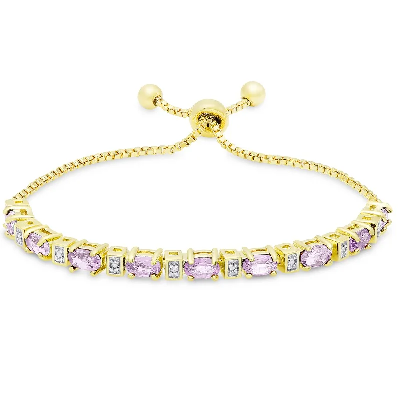 Friendship bangles for couples-Dolce Giavonna Gold Overlay Amethyst and Diamond Accent Adjustable Slider Bracelet