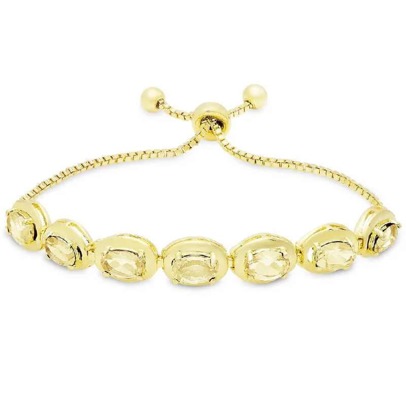 Elegant pearl bracelets for women-Dolce Giavonna Gold Overlay Citrine Oval Adjustable Slider Bracelet