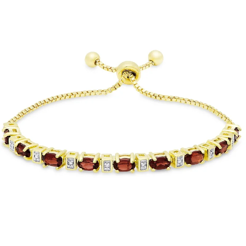 Men’s silver bracelets with engraving-Dolce Giavonna Gold Overlay Garnet and Diamond Accent Adjustable Slider Bracelet