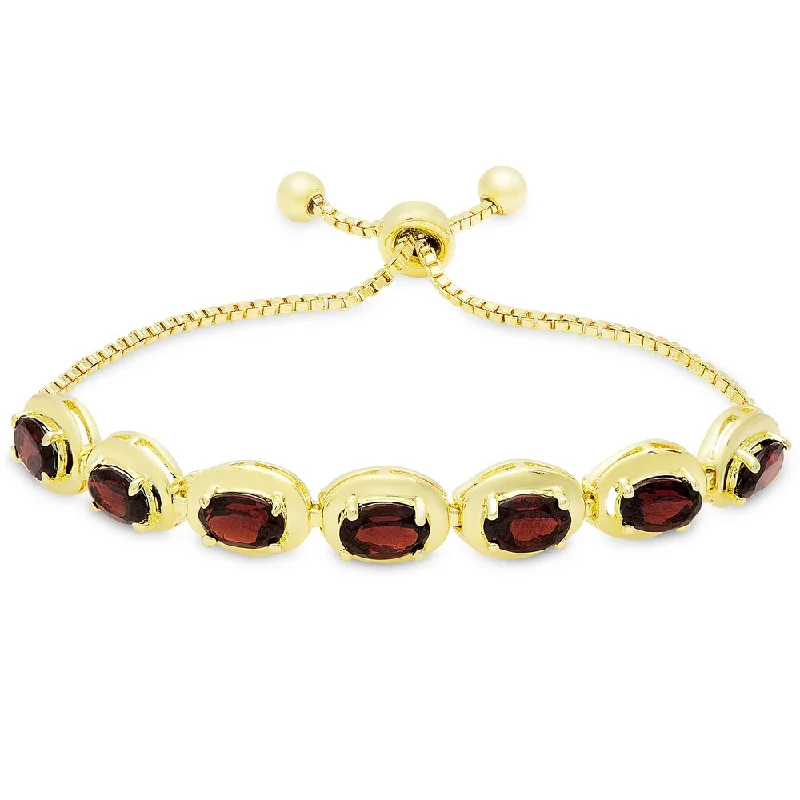 Women’s gold bracelets with charms-Dolce Giavonna Gold Overlay Garnet Oval Adjustable Slider Bracelet