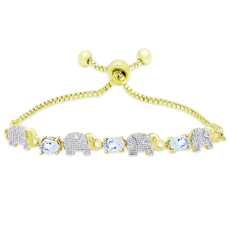 Luxury silver bracelets with gemstones-Dolce Giavonna Gold Overlay Gemstone and Diamond Accent Elephant Adjustable Slider Bracelet