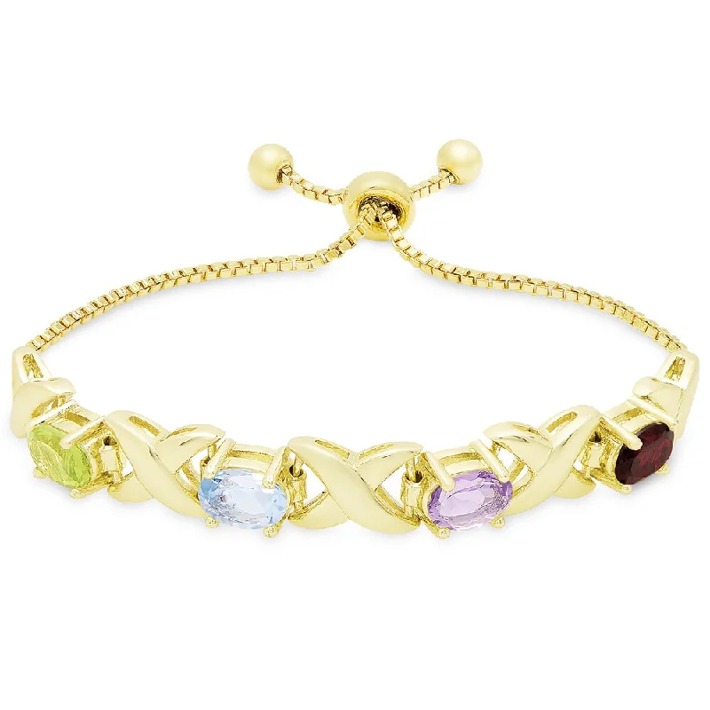 Designer gold bracelets for women-Dolce Giavonna Gold Overlay Multi Gemstone Adjustable Slider 'XO' Design Bracelet