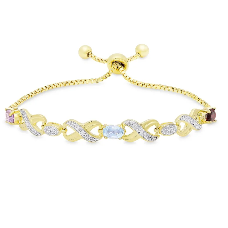 Custom stainless steel bracelets for men-Dolce Giavonna Gold Overlay Multi Gemstone and Diamond Accent Adjustable Slider 'XO' Design Bracelet