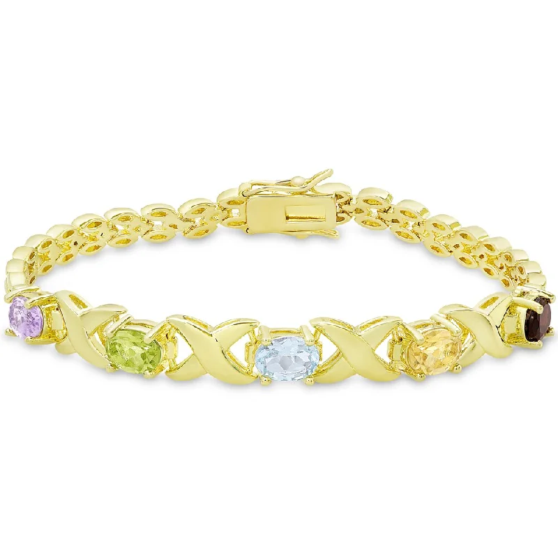 Personalized charm bangles for mothers-Dolce Giavonna Gold Overlay Multi Gemstone 'XO' Bracelet