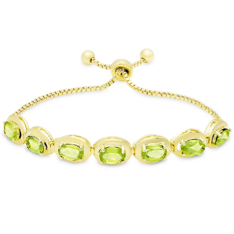 Custom engraved bangles for women-Dolce Giavonna Gold Overlay Peridot Oval Adjustable Slider Bracelet