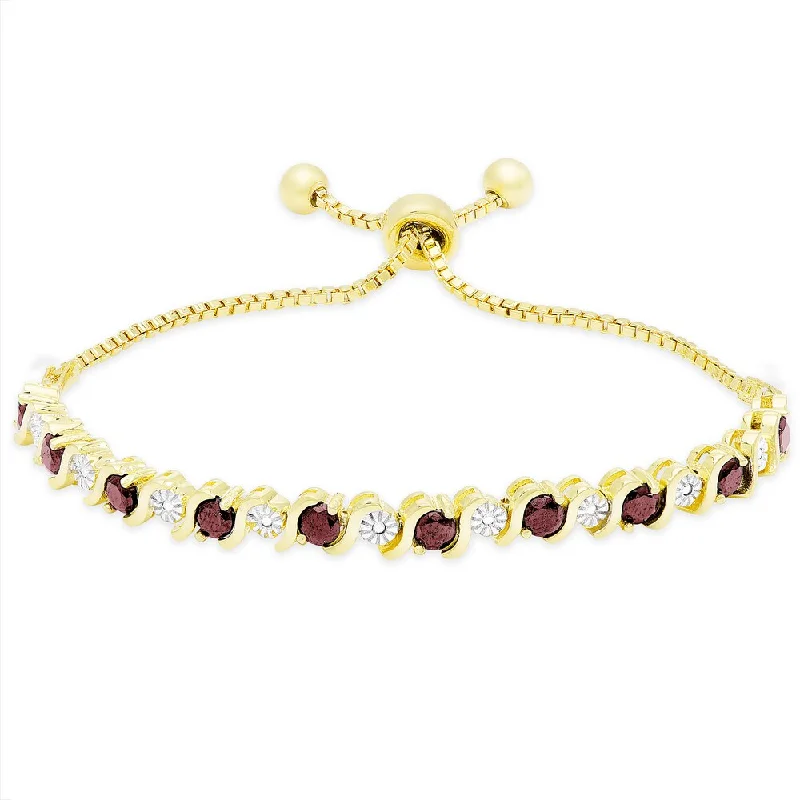 Sterling silver bracelets for men-Dolce Giavonna Gold Overlay Ruby and Diamond Accent Adjustable Slider Bracelet