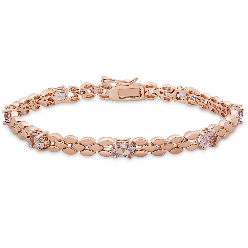 Trendy gold bracelets for women-Dolce Giavonna Rose Gold Over Silver Pink Amethyst Bracelet