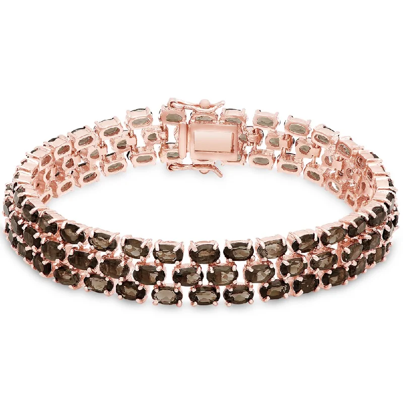 Fashion bracelets for casual wear-Dolce Giavonna Rose Gold Over Sterling Silver Smokey Quartz Three Strand Bracelet