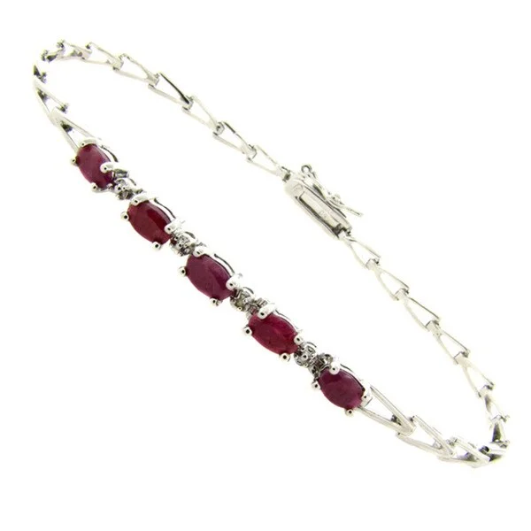 Elegant wedding bracelets for bridesmaids-Dolce Giavonna Silver Ruby and Diamond Accent 'V' Link Bracelet