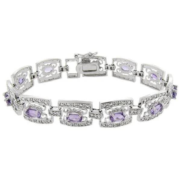 Elegant tennis bracelets for women-Dolce Giavonna Sterling Silver Amethyst and Diamond Accent Filigree Bracelet