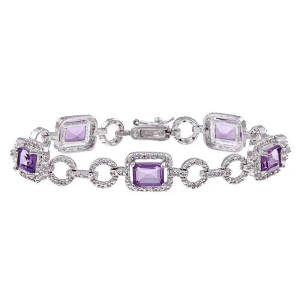 Custom engraved silver bangles for him-Dolce Giavonna Sterling Silver Amethyst and Diamond Accent Link Bracelet