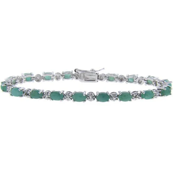 Elegant tennis bracelets for women-Dolce Giavonna Sterling Silver Emerald and Diamond Accent Bracelet