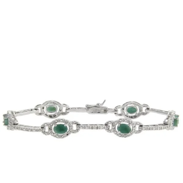 Men’s leather bracelets with initials-Dolce Giavonna Sterling Silver Emerald and Diamond Accent Bracelet