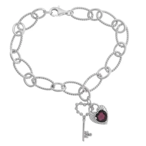 Custom birthstone bracelets for her-Dolce Giavonna Sterling Silver Garnet and Diamond Accent Charm Bracelet