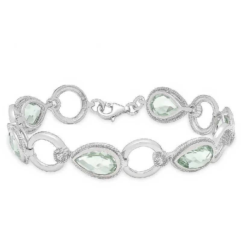 Silver bracelets with birthstones-Dolce Giavonna Sterling Silver Green Amethyst and White Topaz Bracelet