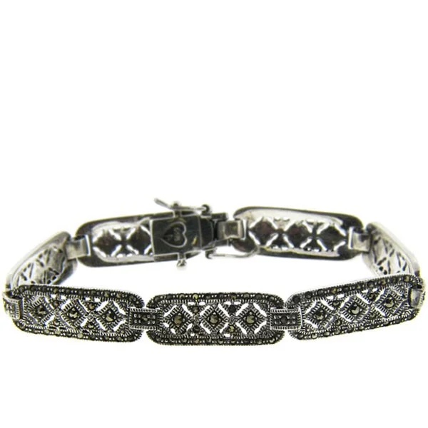 Personalized leather wristbands for men-Dolce Giavonna Sterling Silver Marcasite Diamond Pattern Bracelet