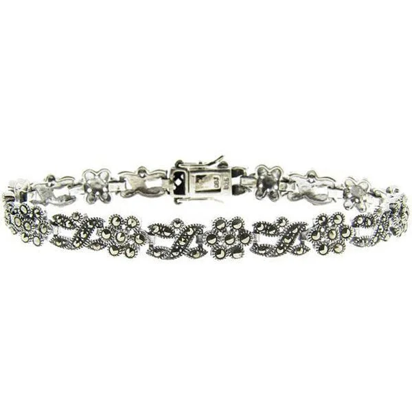 Elegant wedding bracelets for bridesmaids-Dolce Giavonna Sterling Silver Marcasite Flower Bracelet