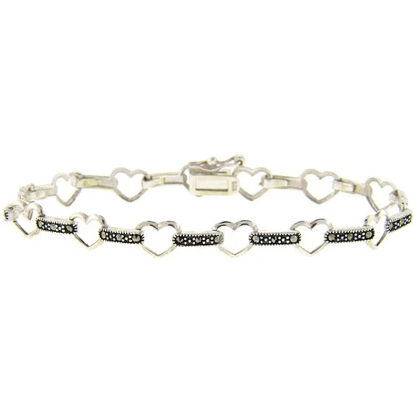 Women’s gold bracelets with diamonds-Dolce Giavonna Sterling Silver Marcasite Heart Link-style Bracelet