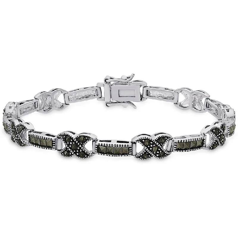 Best bracelets for gifts for her-Dolce Giavonna Sterling Silver Marcasite 'X' and Bar Bracelet