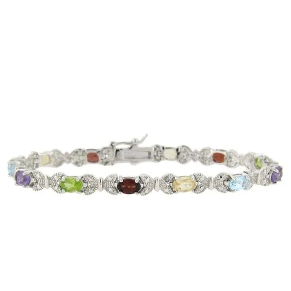 Elegant tennis bracelets for women-Dolce Giavonna Sterling Silver Multi-gemstone and Diamond Accent Bracelet