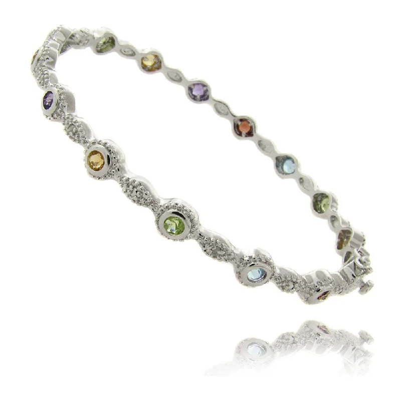 Fashion bangles with diamonds for women-Dolce Giavonna Sterling Silver Multi-Gemstone and Diamond Accent Bracelet