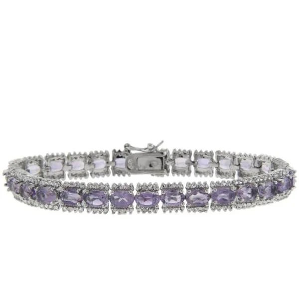 Sterling silver bracelets for men-Dolce Giavonna Sterling Silver Oval-cut Amethyst and Diamond Accent Bracelet