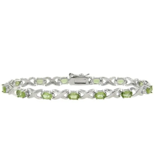 Silver bracelets with gemstones for women-Dolce Giavonna Sterling Silver Peridot 'X and O' Bracelet