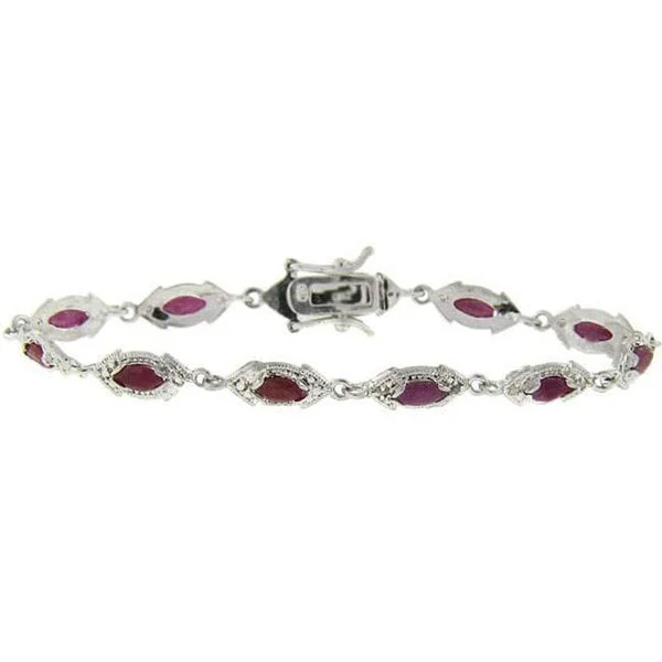 Fashion bracelets with pearls for women-Dolce Giavonna Sterling Silver Ruby and Diamond Accent Bracelet